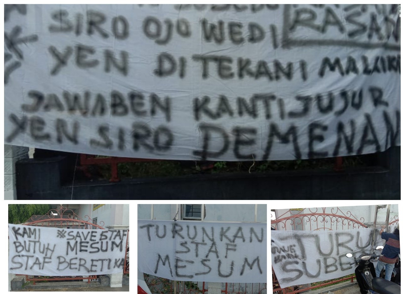 Demo Tuntut Oknum Perangkat Mesum Dilengser, Balai Desa Tanon Sragen Dipenuhi Spanduk Menohok. Sampai Bawa-Bawa Malaikat! - JOGLOSEMAR NEWS