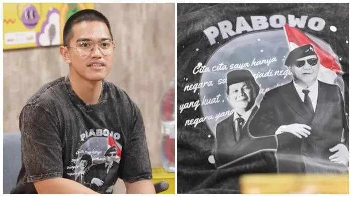 Kaesang Pangarep dengan kaus bergambar Prabowo