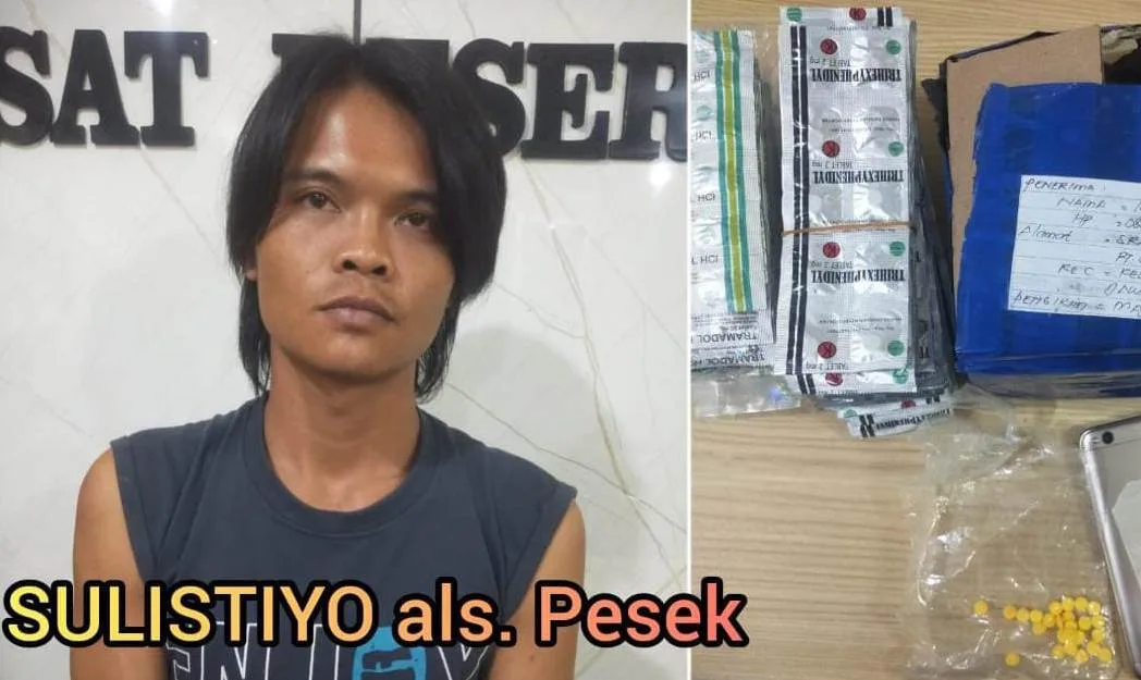 Sulistyo alias Pesek Pelaku Pengedar Obat-obatan terlarang berhasil diamankan Satresnarkoba Polres Sragen bersama barang bukti