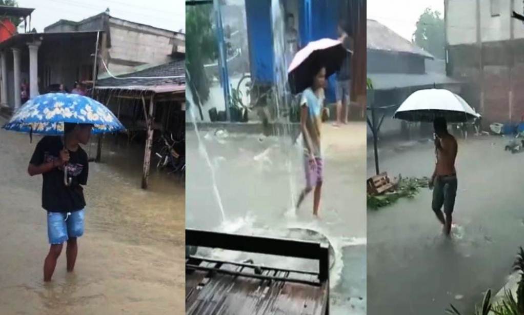 Puluhan rumah warga Dukuh Tanjungsari RT 04 dan 05, Desa Jati, Kecamatan Sumberlawang, Kabupaten Sragen, Jawa Tengah Terendam Banjir akibat hujan deras disertai angin Minggu (21/4/2024) Pukul 15:30 WIB || Foto Huri Yanto