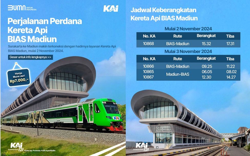 Berikut Rute, Jadwal dan Tarif Lengkap Kereta Api Bandara Internasional Adi Soemarmo (KA BIAS) Tarif Mulai Rp. 7.000,-