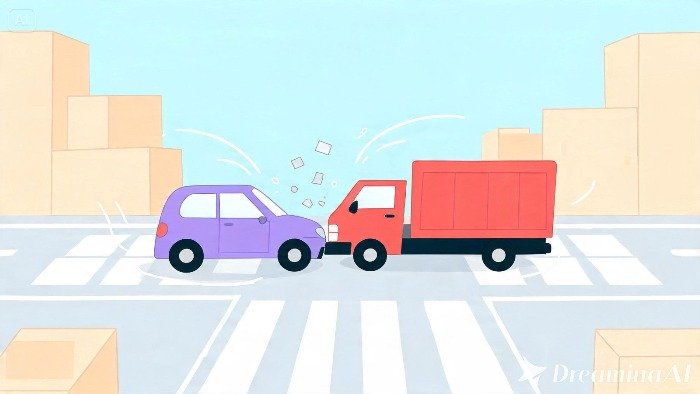 1308 - Ilustrasi kecelakaan mobil dan truk