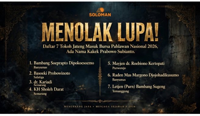 Daftar 7 Tokoh Jateng Masuk Bursa Pahlawan Nasional 2026, Ada Nama Kakek Prabowo Subianto